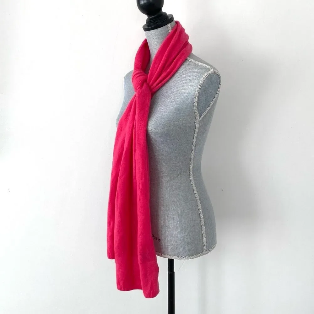 Hannah Rose Fuchsia Pink 100% Cashmere Lightweight Scarf Quiet Luxury Classic